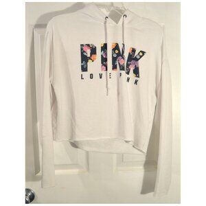 Victoria's Secret PINK Cropped Open Back Hoodie Woman Size XS White Pullover Top